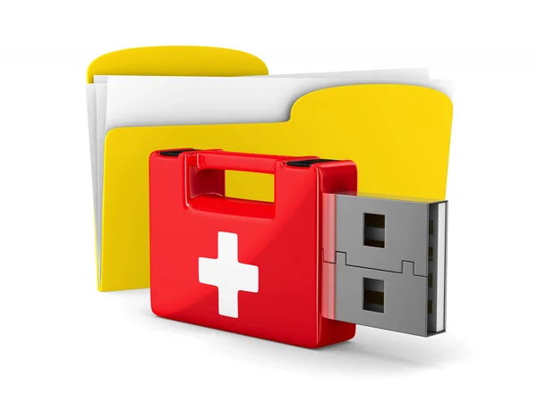 Rescue usb flash drive and folder on white background. Isolated — Stock Photo, Image