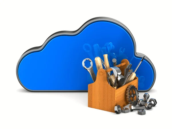 Cloud e toolbox su sfondo bianco. Illustrazione 3D isolata — Foto Stock