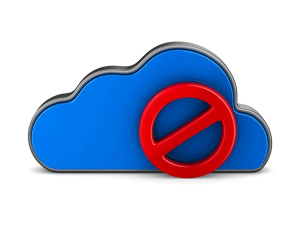 Облако и знак запрещены на белом фоне. Изолированная трехмерная иллюстрация — стоковое фото