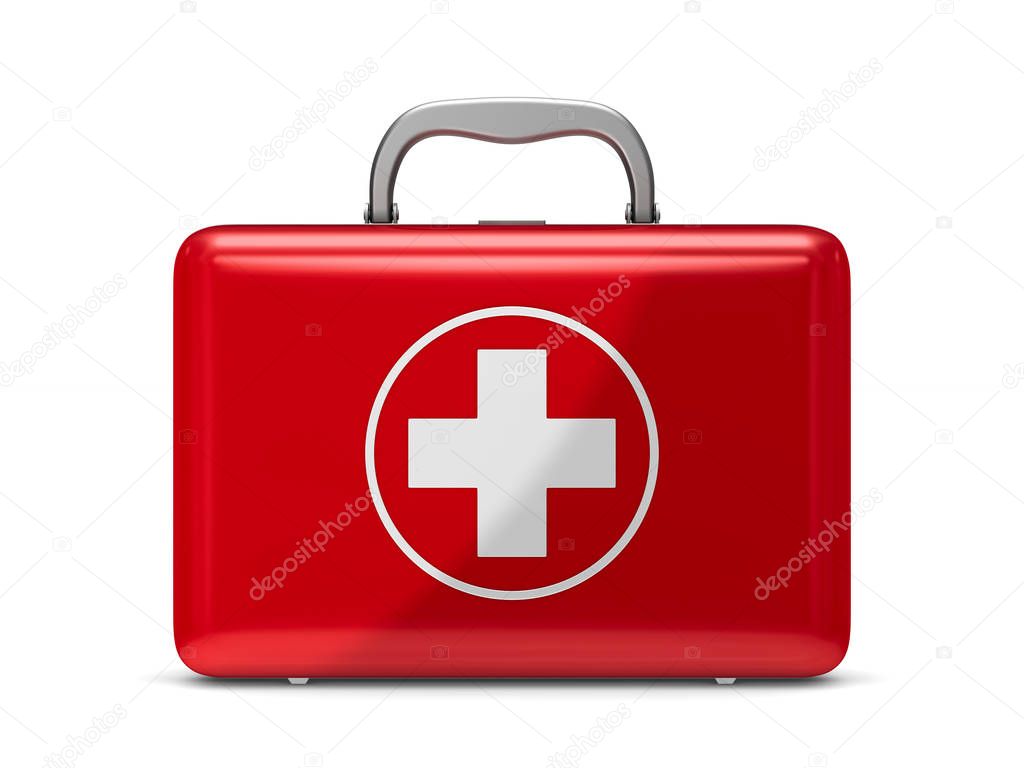 First aid kit on white background. Isolated 3D illustration