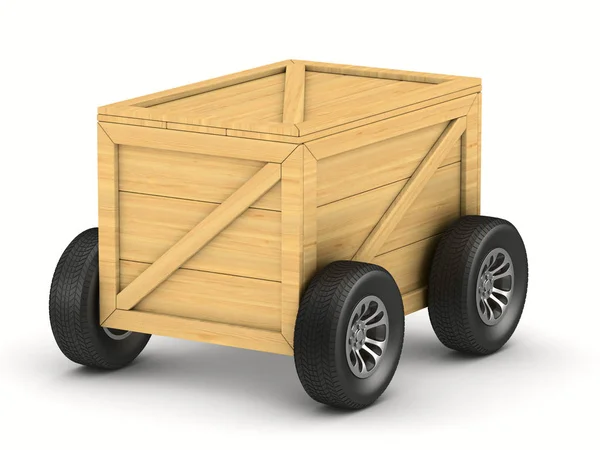 Cargo box met wiel op witte achtergrond. Geïsoleerde 3d illustrati — Stockfoto