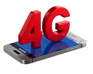 Beyaz arka plan üzerinde 4g telefonu. İzole 3d çizim