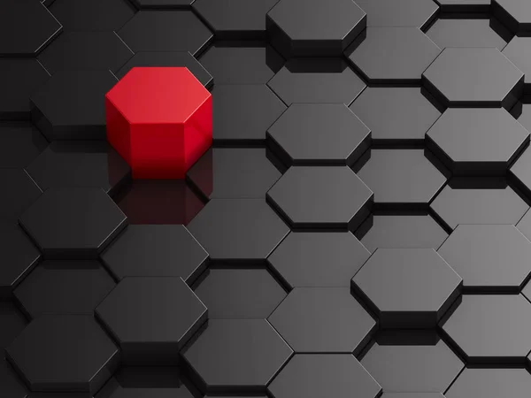 Black hexagon background with red element — Stock Photo, Image