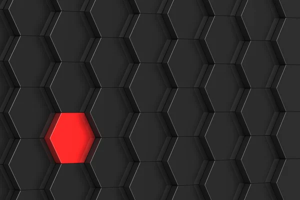 Black hexagon background with red element. 3D illustration — Stock Photo, Image