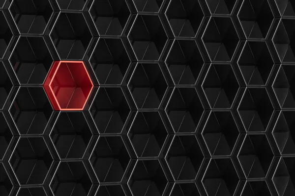 Black hexagon background with red element. 3D illustration — Stock Photo, Image