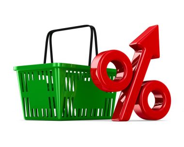 Yeşil alışveriş sepeti ve beyaz arka plan üzerinde yüzde boş. ISO