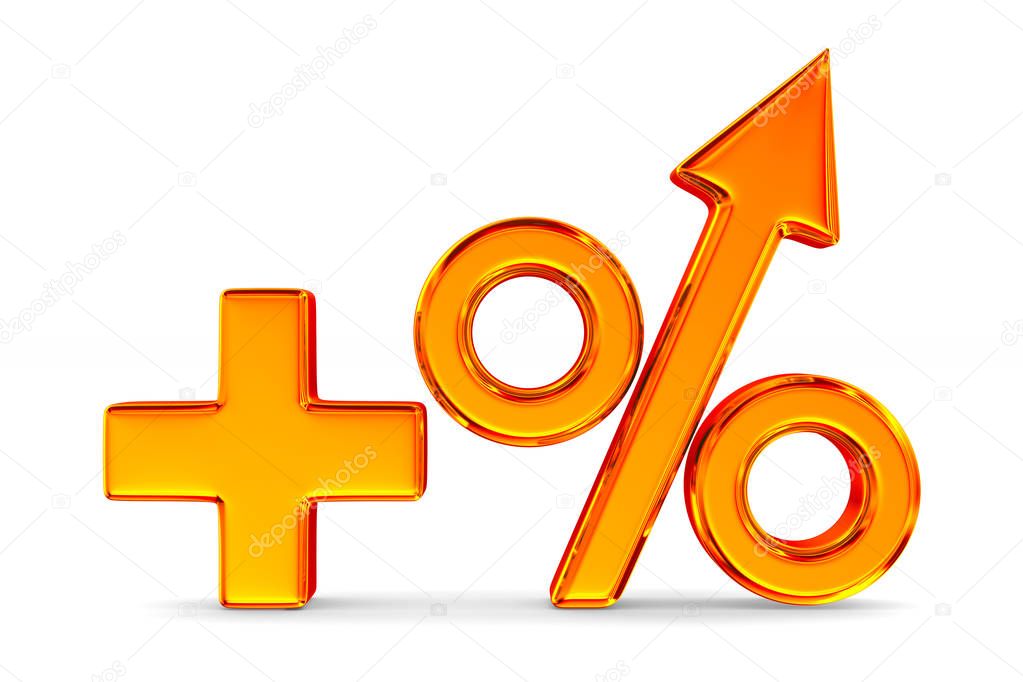 Increase percent on white background. Isolated 3D illustration