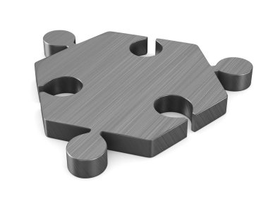Beyaz zemin üzerine metalik puzzle. İzole 3d çizim