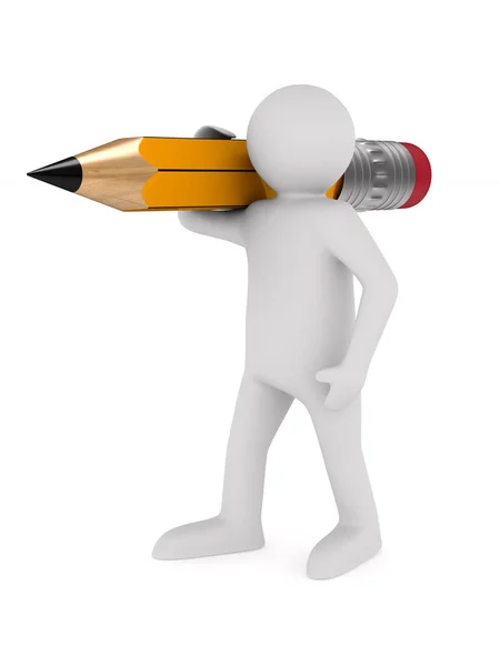 Человек с деревянным карандашом на белом фоне. Изолированная 3D-иллюстрация — стоковое фото