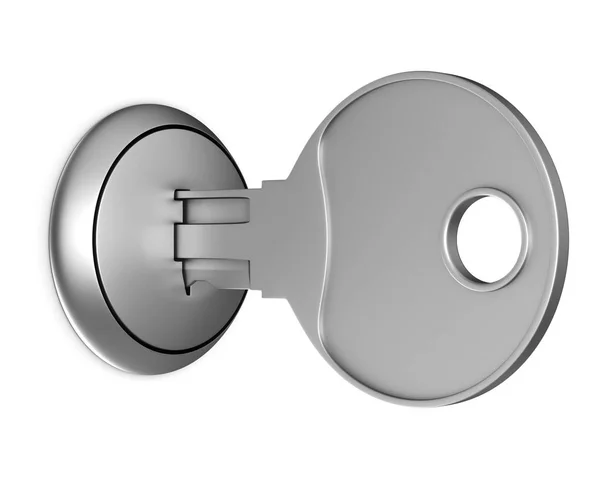 Metalen sleutel op witte achtergrond. geïsoleerde 3d illustratie — Stockfoto