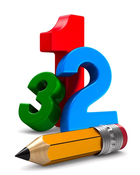 Number and pencil on white background. Isolated 3D illustration — Stock Photo, Image