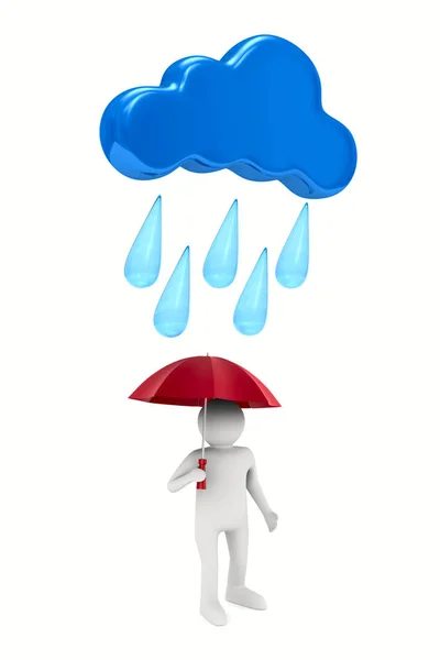 Man med paraply på vit bakgrund. Isolerade 3d illustration — Stockfoto