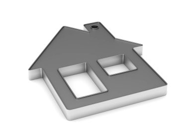 Beyaz zemin üzerine metalik biblo evi. izole 3d illustra