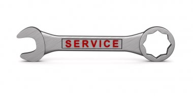 Beyaz arka plan üzerinde somun anahtarı. İzole 3d çizim