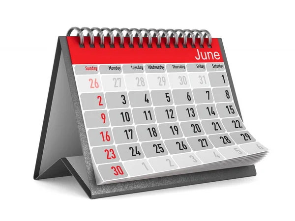 Június Calendar. Elszigetelt 3D-s illusztráció — Stock Fotó