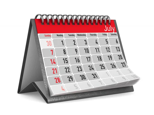 Kalender för juli. Isolerade 3d illustration — Stockfoto