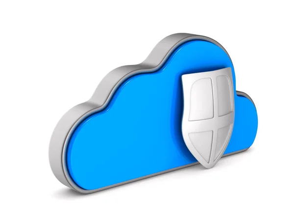 Cloud a štít na bílém pozadí. Izolované 3d ilustrace — Stock fotografie