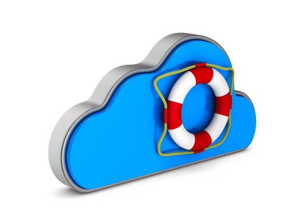 Cloud a záchranný kruh na bílém pozadí. Izolované 3d ilustrace — Stock fotografie