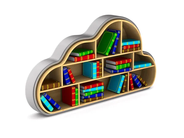 Cloud s knihami na bílém pozadí. Izolované 3d ilustrace — Stock fotografie