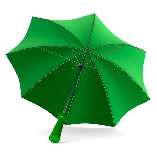 Beyaz zemin üzerine yeşil şemsiye. İzole 3d çizim — Stok fotoğraf