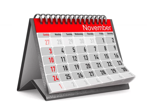 Calendario para noviembre. Ilustración 3D aislada — Foto de Stock