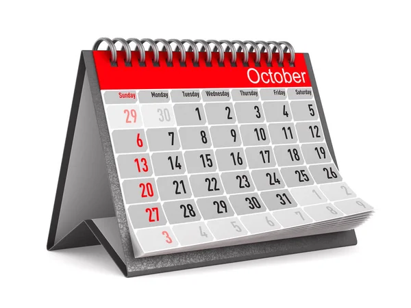 Kalender für Oktober. isolierte 3D-Illustration — Stockfoto