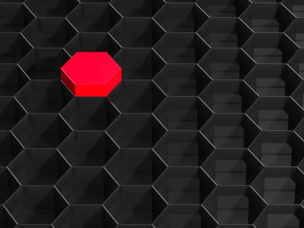 Černý šestiúhelník pozadí s červenými prvku. 3D obrázek — Stock fotografie