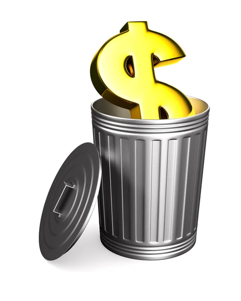 Garbage basket with sign dollar on white background. Isolated 3D — Stock Photo, Image