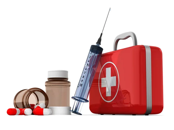 First aid kit on white background. Isolated 3D illustration — Stock Photo, Image