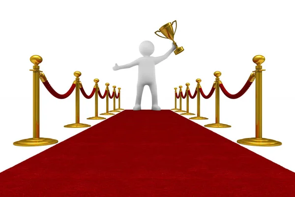 Red carpet and barrier rope on white background. Isolated 3D ill — Stock Photo, Image