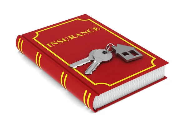 Két kulcs és csecsebecsét ház és fehér alapon piros könyv. ISO — Stock Fotó
