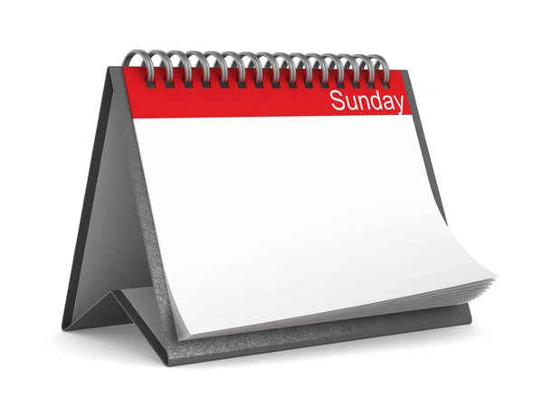 Calendario para el domingo sobre fondo blanco. Ilustración 3D aislada —  Fotos de Stock