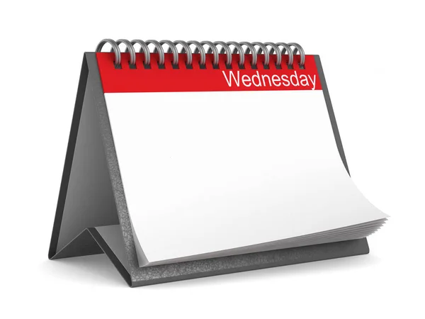 Calendario del miércoles sobre fondo blanco. Ilustraciones 3D aisladas —  Fotos de Stock