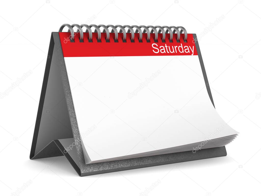 Calendar for saturday on white background. Isolated 3D illustrat