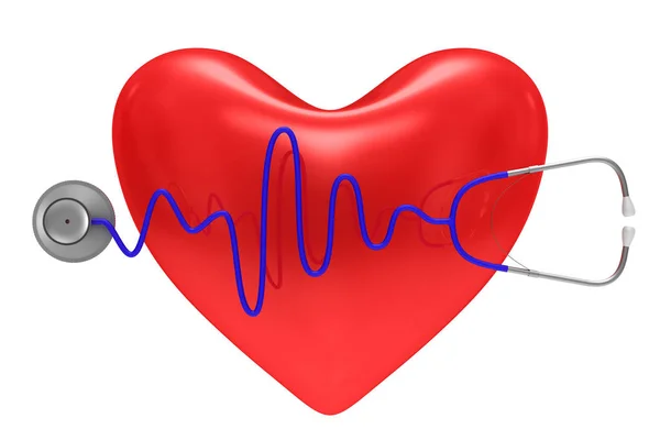 Stetoskop a srdce na bílém podkladu. Izolované 3d illustrat — Stock fotografie