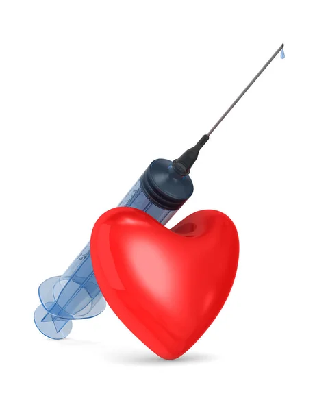 Medical syringe and heart on white background. Isolated 3D illus — Stock Photo, Image