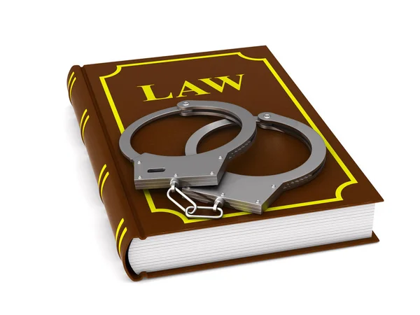 Lawbook and handcuffs on white background. Isolated 3D illustrat — Stock Photo, Image