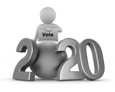 Beyaz arka planda 2020 seçimleri. İzole edilmiş 3d illüstrasyon