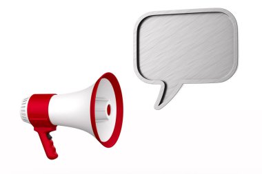 Beyaz arka planda megafon. İzole edilmiş üç boyutlu illüstrasyon