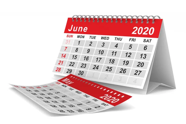 Ano 2020. Calendário para Junho. Isolado ilustração 3D — Fotografia de Stock