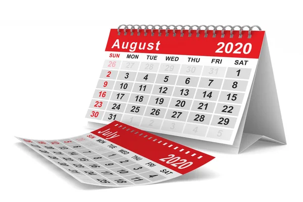 2020 anno. Calendario per agosto. Illustrazione 3D isolata — Foto Stock