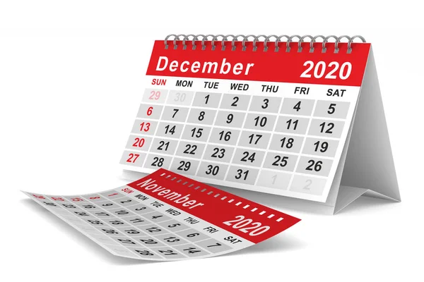 Ano 2020. Calendário para Dezembro. Isolado ilustração 3D — Fotografia de Stock