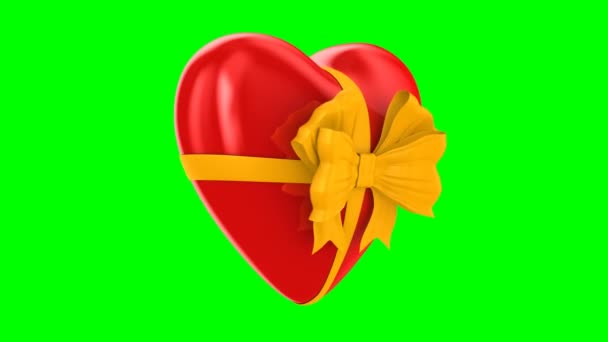 心有绿色背景的弓 孤立的3D渲染 — 图库视频影像