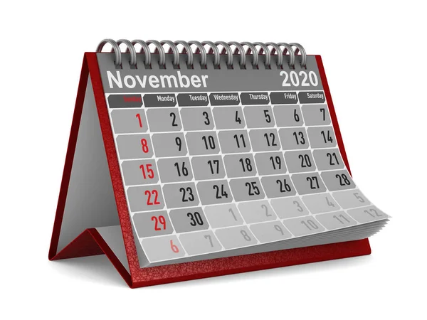 2020 roku. Kalendář na listopad. Izolovaný 3D ilustrace — Stock fotografie