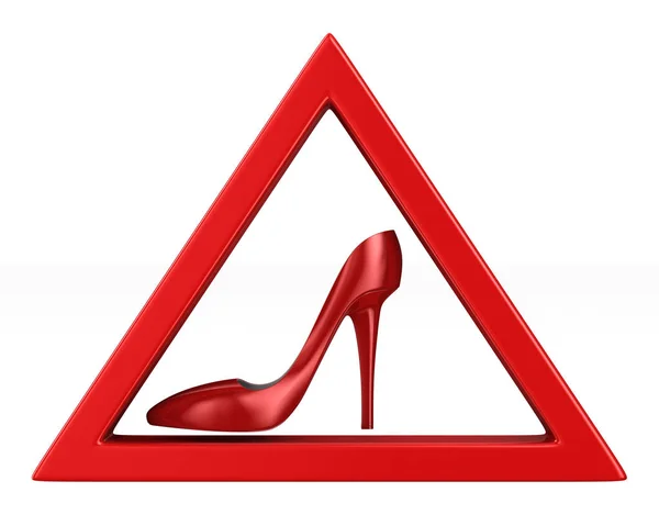 赤い女性は白い背景で三角形に靴を履きます隔離された３次元のイル — ストック写真