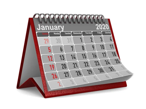 2020 anno. Calendario per gennaio. Illustrazione 3D isolata — Foto Stock