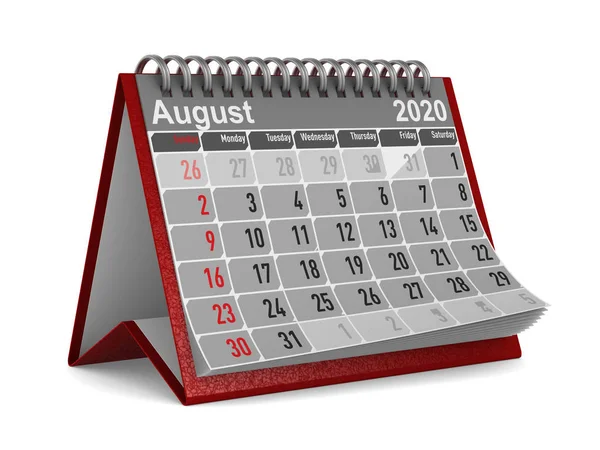 2020 anno. Calendario per agosto. Illustrazione 3D isolata — Foto Stock