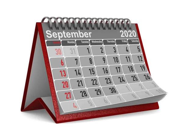 Jahr 2020. Kalender für September. isolierte 3D-Illustration — Stockfoto