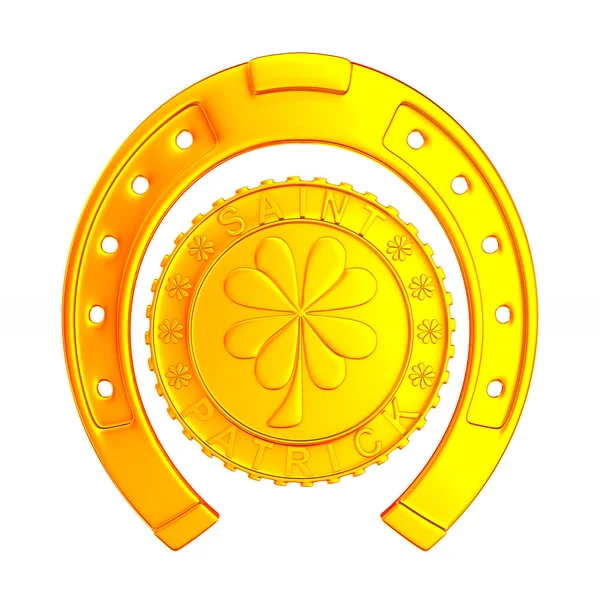 Horseshoe and coin on white background. Isolated 3D illustration — 스톡 사진