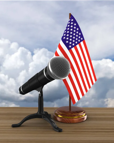 Микрофон и флаг США. 3d иллюстрация — стоковое фото